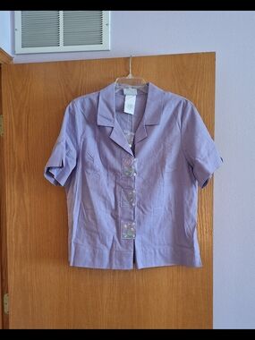 Lilac S/S Button Front Blouse And Matching Short Set